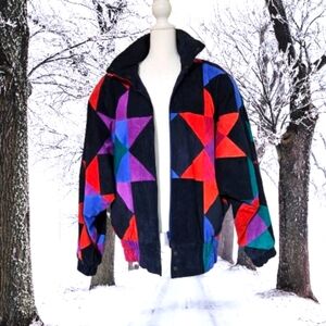 📣Vintage 90s Avanti Suede Vivid Color Patchwork Bomber Jacket  Size M Coat 😍